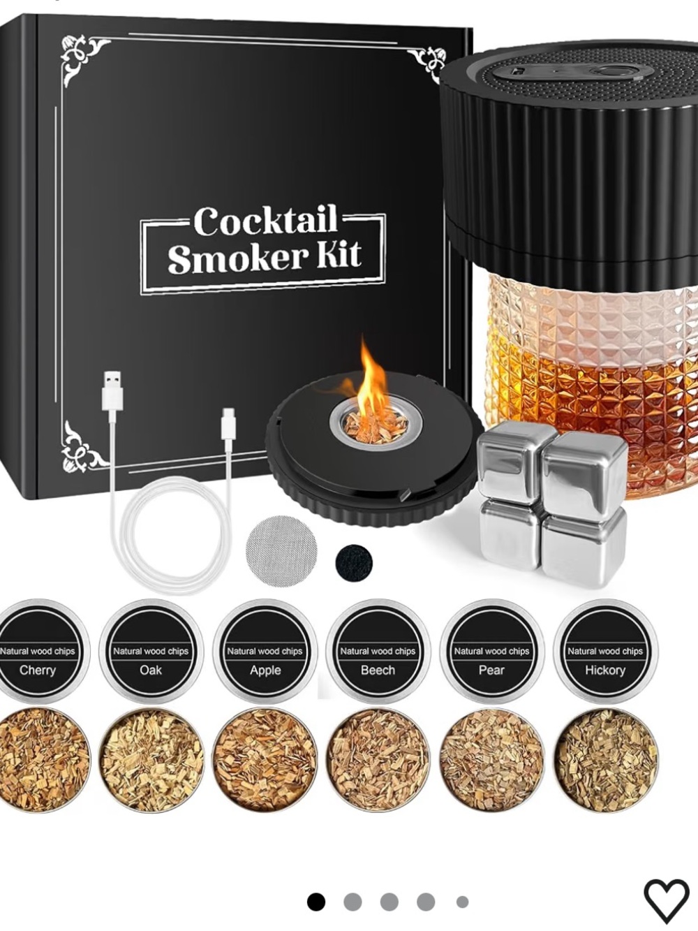 Electric Cocktail Smoker Kit with Wood Chips for Whiskey